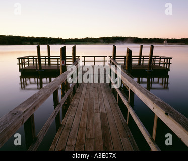 Fishing Pier On Lake Galena, Peace Valley Park, Pennsylvania (Bucks County), USA Stock Photo