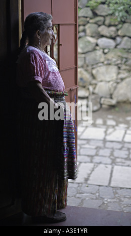 GUATEMALA SAN PEDRO LA LAGUNA Elderly Indigenous Maya Tzutujil woman in traditional dress Stock Photo