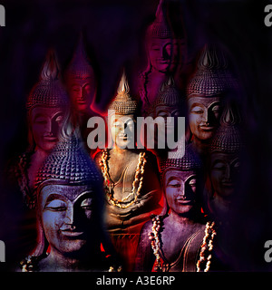 Buddha figures in different colours, Composing Stock Photo