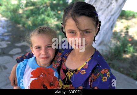 Two girls in Bukhara, a city in the cental Asian republic of Uzbekistan Stock Photo