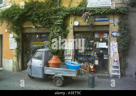 Rome Italy Europe The Eternal old hardware shop with Ape van outside Stock Photo -