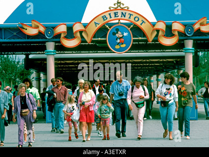 Paris France, People Entering into Disneyland Paris "Amusement Park" parents With Kids, crowd scene euro disney Stock Photo