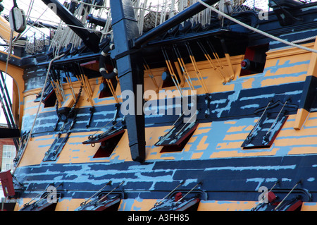 Repainting HMS Victory at Portsmouth historic dockyard UK Stock Photo