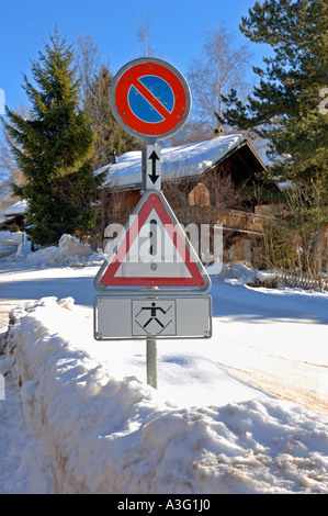 Beware skiers crossing sign, Switzerland, Europe Stock Photo