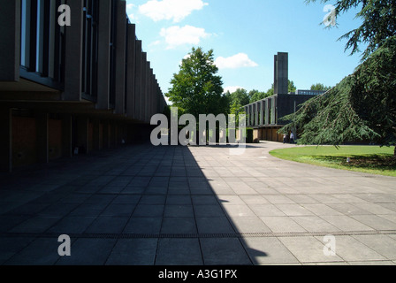 View of St Catherine's College Main Quad, Wolfson Library and Bell Tower Oxford Stock Photo