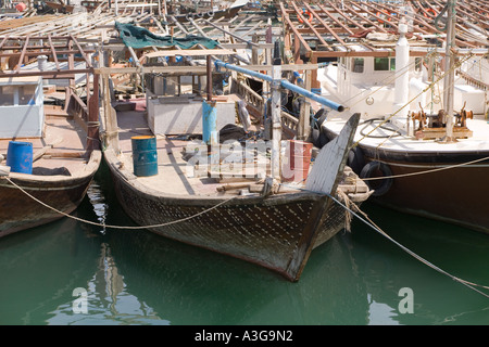 Kuwait - Boats in harbour next to Fish Market Stock Photo