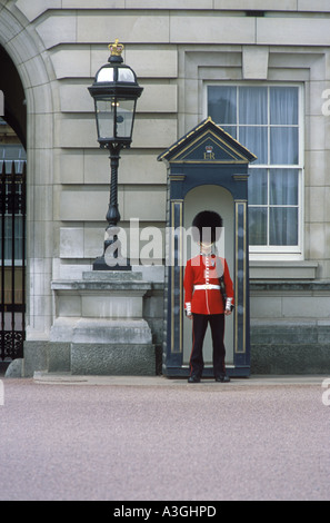 A sentry keeps guard in front of Buckingham Palace in London England Stock Photo
