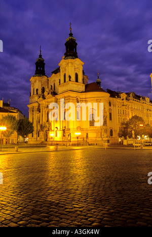 Exterior of 18th century Church of St Nicholas on the Staromestske namesti Old Town Square Prague Czech Republic Stock Photo