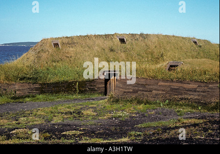 Viking sod house L Anse aux Meadows National Historic Site Newfoundland Canada Stock Photo