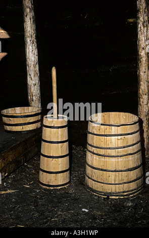 Viking house interior L Anse aux Meadows National Historic Site Newfoundland Canada Stock Photo