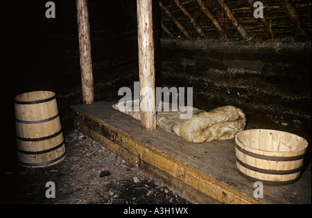 Viking house interior L Anse aux Meadows National Historic Site Newfoundland Canada Stock Photo