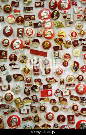 Red Mao Tse Tung badges at the   antique market in Hong Kong SAR  China Stock Photo