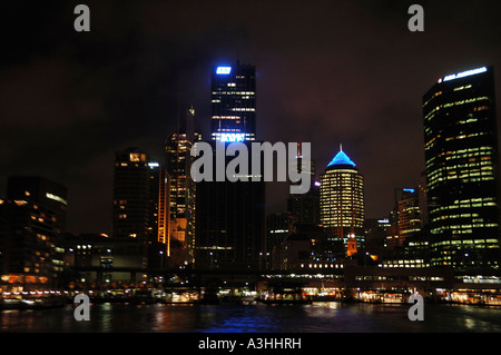 Impressionistic rendering of Sydney skyline from Sydney Harbour Bay at night New South Wales Australia Stock Photo