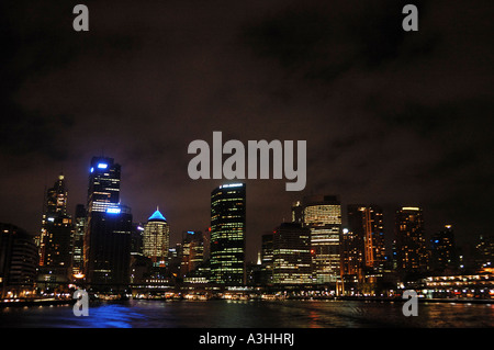 Impressionistic rendering of Sydney skyline from Sydney Harbour Bay at night New South Wales Australia Stock Photo