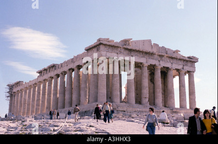 Tourists at the Parthenon on the Acropolis in Athens Greece Stock Photo