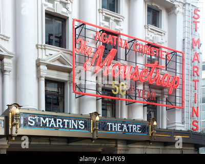St Martins Theatre with neon signs for Agatha Christie's The Mousetrap ...