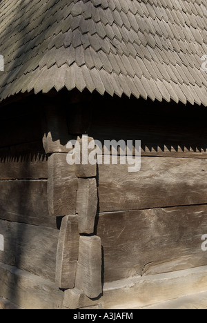 Timber peasant house displayed at the ethnographic Village Museum. (Muzeul National al Satului Dimitrie Gusti) in Bucharest Romania Stock Photo