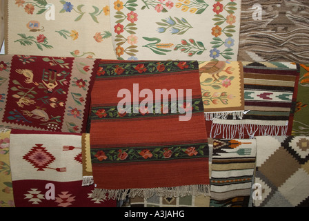 Traditional Romanian flat-woven textiles specifically scoarțe or wall carpets Romania Stock Photo
