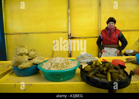 A vendor selling vegetables in the market in Pantelimon a working-class neighborhood located in south-eastern Bucharest Romania Stock Photo