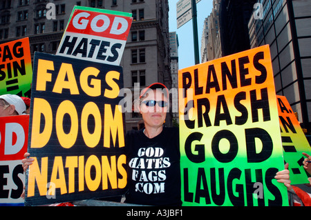 Members of the Westboro Baptist Church from Topeka Kansas demonstrate against homosexuality Stock Photo