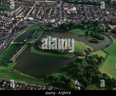 Caerphilly town castle Wales aerial view Stock Photo