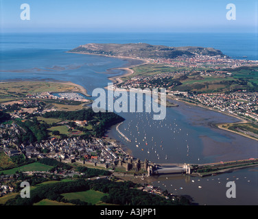 Conwy Town Castle Wales aerial view Stock Photo