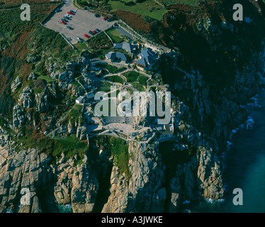 Minack openair Theatre in coastal cliffs Cornwall UK aerial view Stock Photo