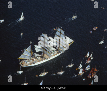 Tallships Race Schooner and escort boats UK aerial view Stock Photo