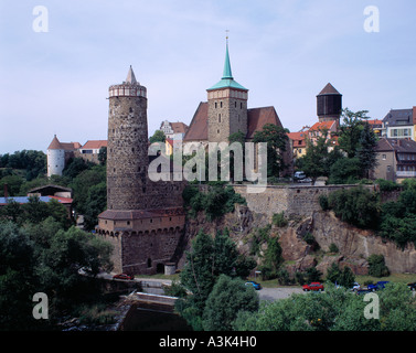 Stadtpanorama von Bautzen in der Oberlausitz, Alte Wasserkunst, Micheliskirche Stock Photo