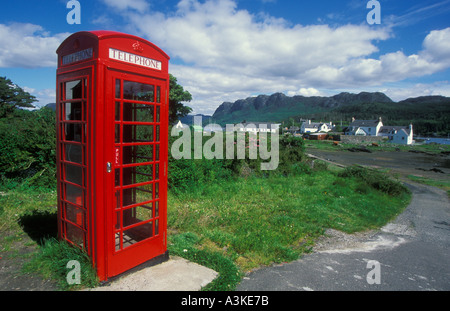 Traditional Red telephone kiosk Plockton Loch carron Highlands Scotland UK GB EU Europe Stock Photo