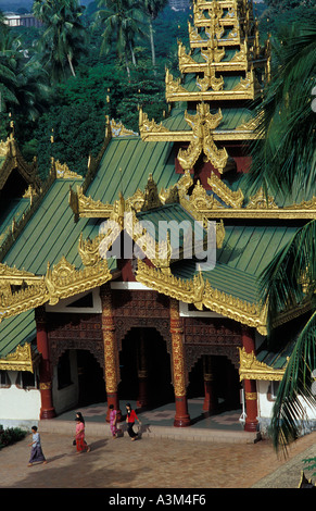 Facade of Maya Wizaya Pagoda seen from the neighbouring Shwedagon Rangoon Yangon Burma Myanmar Stock Photo