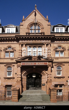 Baroque style Wigan & District Mining & Technical College red brick building built 1903 became Wigan Town Hall 1990 entrance & sign Greater Manchester Stock Photo