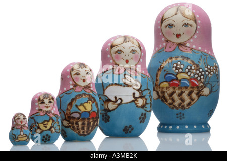 Russian Doll, matryoshka. Nested or stacking dolls inside eachother Stock Photo