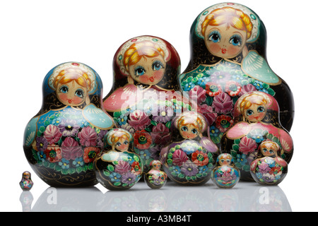 Russian Doll, matryoshka. Nested or stacking dolls inside eachother Stock Photo