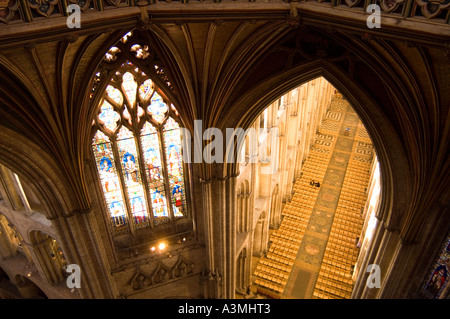 View from inside the central tower looking down onto Ely Cathedral nave Stock Photo