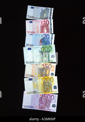 THE 7 DIFFERENT EURO BANKNOTES Stock Photo