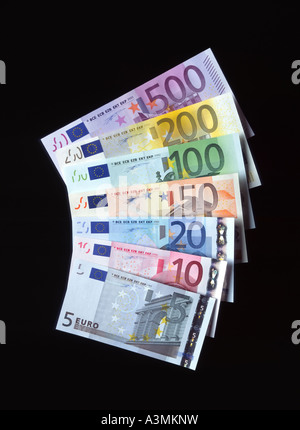 THE 7 DIFFERENT EURO BANKNOTES Stock Photo