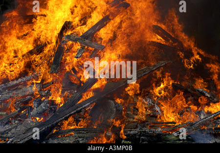 Bonfire burning timber New Zealand Stock Photo