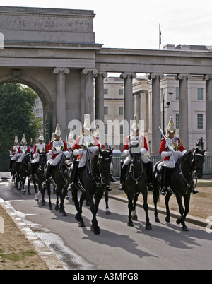 Mounted guardsmen from the Life Guards Regiment which forms part of the British Household Cavalry Stock Photo