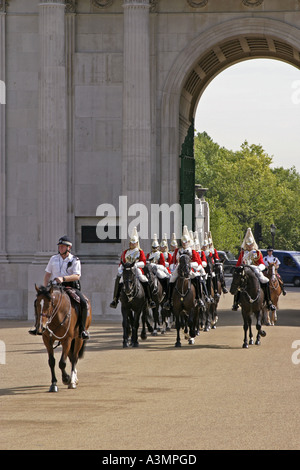 Mounted guardsmen from the Life Guards Regiment which forms part of the British Household Cavalry Stock Photo