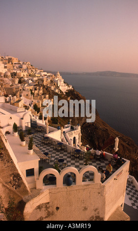 Greece Cyclades Islands Santorini Fira Thira Town the Aegean Sea evening Stock Photo