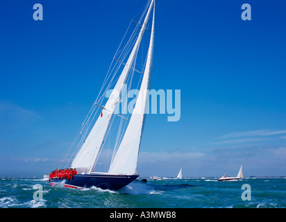 The J Class yacht Endeavour sailing to windward in the Solent, near Cowes, Isle of Wight, Great Britain. Stock Photo