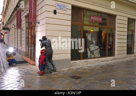 Outside Paparazzi restaurant in the old town of Bratislava the capital of Slovakia in Eastern Europe Stock Photo