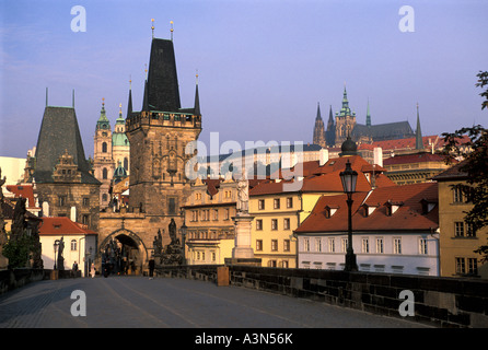 Charles Bridge View towards Mala Strana, Prague, Czech Republic Stock Photo