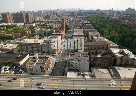 Apartment building rooftop in Harlem, New York City during a full moon ...