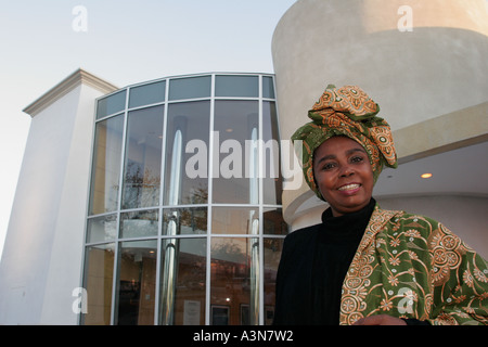 Miami Florida,Overtown,historic Lyric Theater,theatre,Black Blacks African Africans ethnic minority,adult adults woman women female lady,African cloth Stock Photo