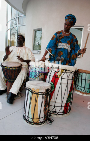 Miami Florida,Overtown,historic Lyric Theater,theatre,reception,Black man men male,woman female women,African drums,clothing,accessories,perform,FL060 Stock Photo