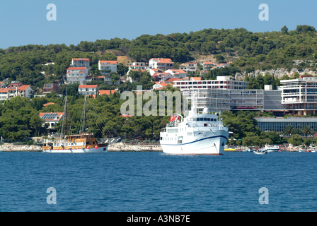 The Small Cruise Ship Monet Anchored off Hvar Town Croatia Stock Photo