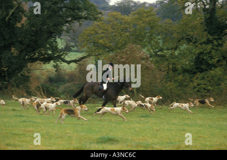 Captain Ian Farquhar joint Master leads the field out start of the days hunt Duke of Beaufort Hunt Badminton Gloucestershire 1996 1990s UK HOMER SYKES Stock Photo