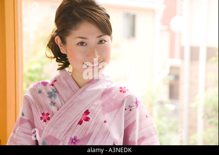 Portrait of a young woman wearing yukata